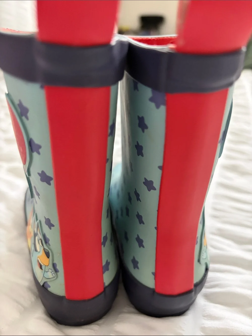 Bluey Kids' Light Blue Star Rain Boots in Navy/ Red Trim. Size 5/6 for Babies.
